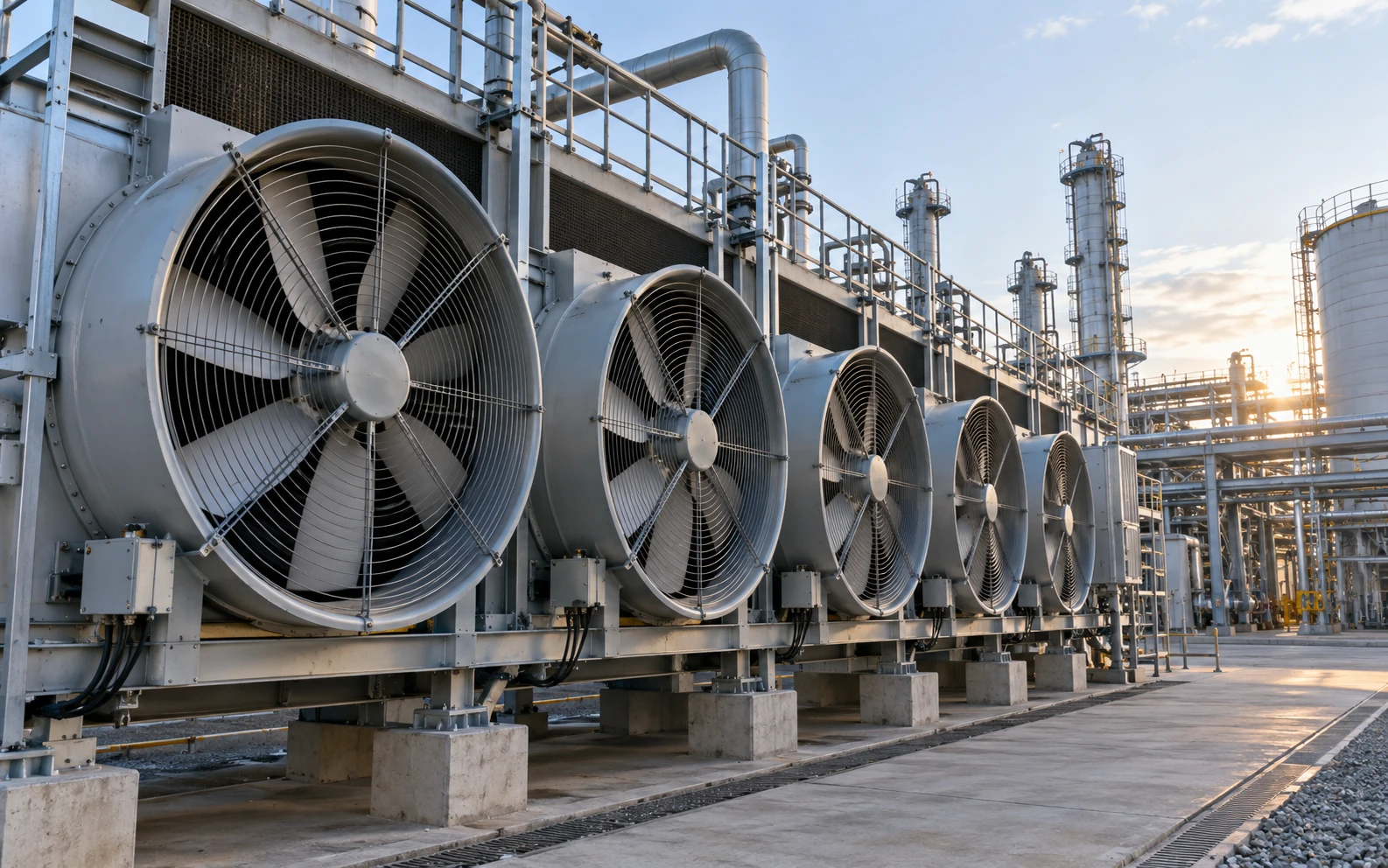 Industrial cooling system using multiple axial flow fans for process heat removal