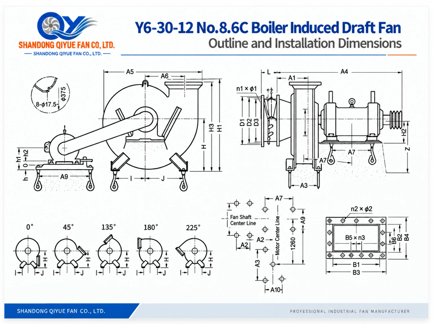 Y6-30-12 Boiler Induced Draft Fan Dimensions Y6-30-12 No.8.6C boiler induced draft fan outline and installation dimensions